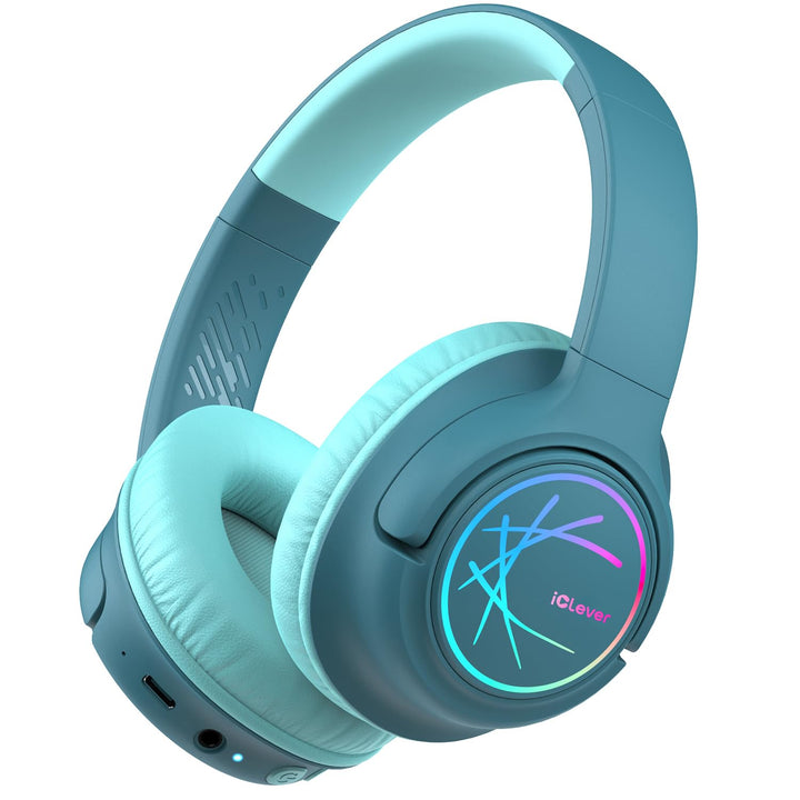 iClever Bluetooth kopfhörer Kinder mit LED-Leuchten, 74/85dBA Lautstärkebegrenzung, 43 Stunden Spiel