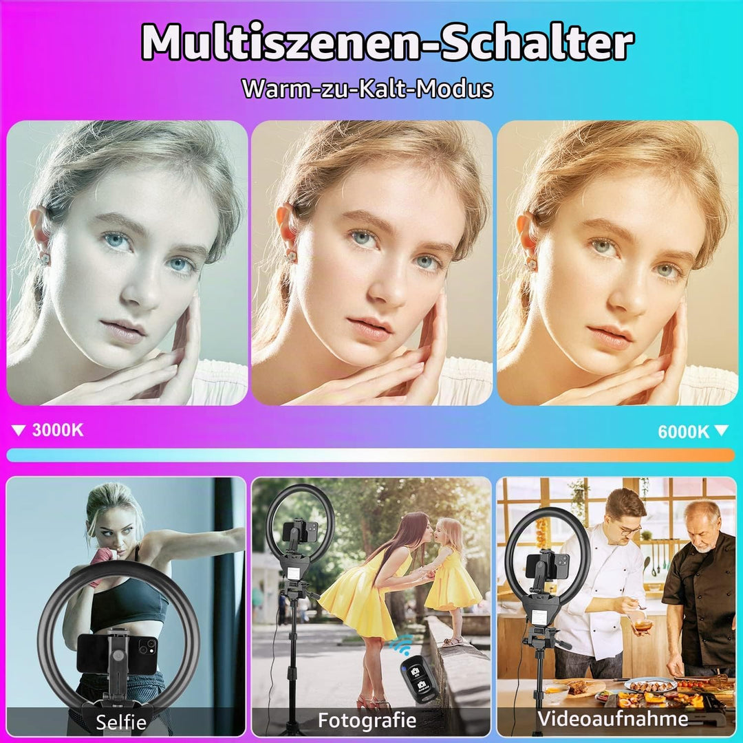 UBeesize 12 Zoll RGB Ringlicht Stativ mit Fernauslöser - Dimmbares Selfie Ringlicht für Selfie, Live