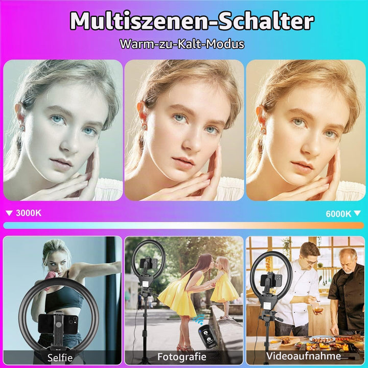 UBeesize 12 Zoll RGB Ringlicht Stativ mit Fernauslöser - Dimmbares Selfie Ringlicht für Selfie, Live