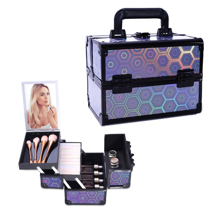 Kosmetikkoffer Aluminium Schminkkoffer, kosmetikkoffer Kosmetik Beautycase mit Spiegel, Tragegriff &
