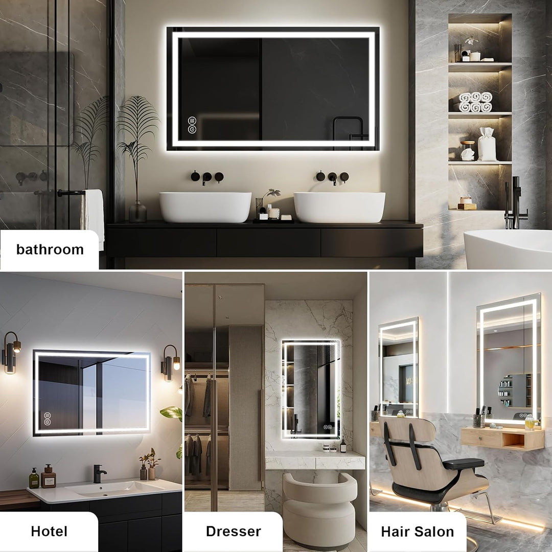 Badezimmerspiegel Wandspiegel LED Badspiegel mit Beleuchtung 80x60cm mit Touch-Schalter Beschlagfrei