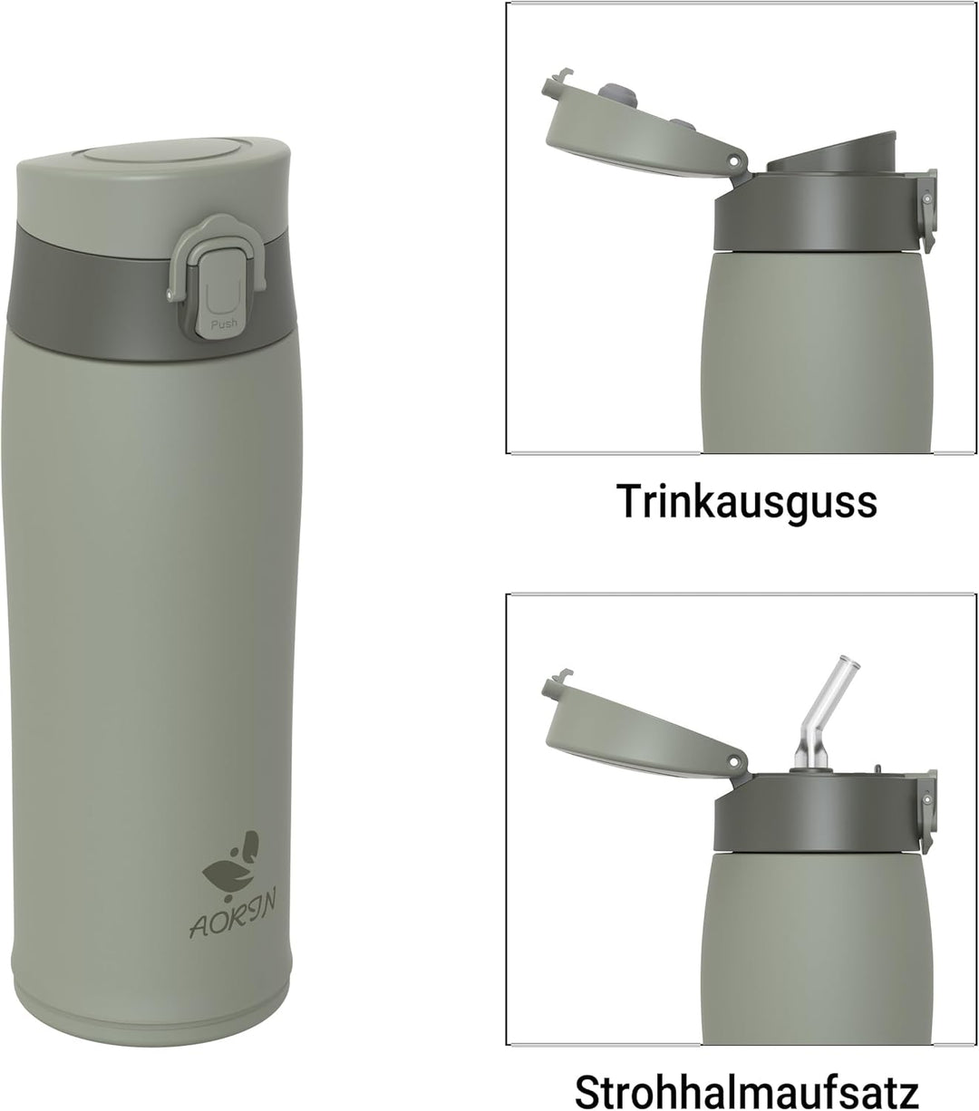 AORIN Trinkflasche Edelstahl 18/8, 500ml, Auslaufsicher Thermoskanne Isolierflasche Doppelwandig mit