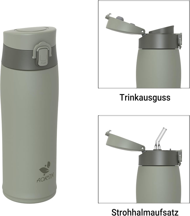 AORIN Trinkflasche Edelstahl 18/8, 500ml, Auslaufsicher Thermoskanne Isolierflasche Doppelwandig mit