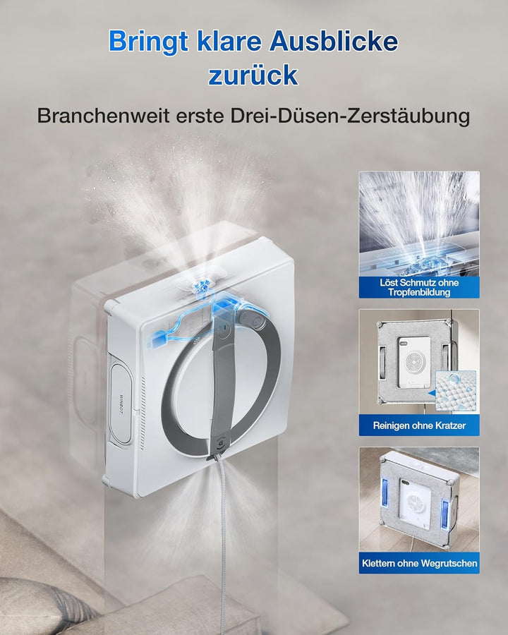 ECOVACS WINBOT W2 PRO Fensterputzroboter, 3-Düsen-Wassersprüher, 10-Stufen-Schutzsystem, Win-SLAM 4.