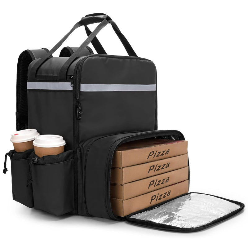 Trunab Pizza Tasche mit 4 Becherhaltern, 14-Zoll-Pizzaliefertasche mit Stützbrettern, Isolierte Lief