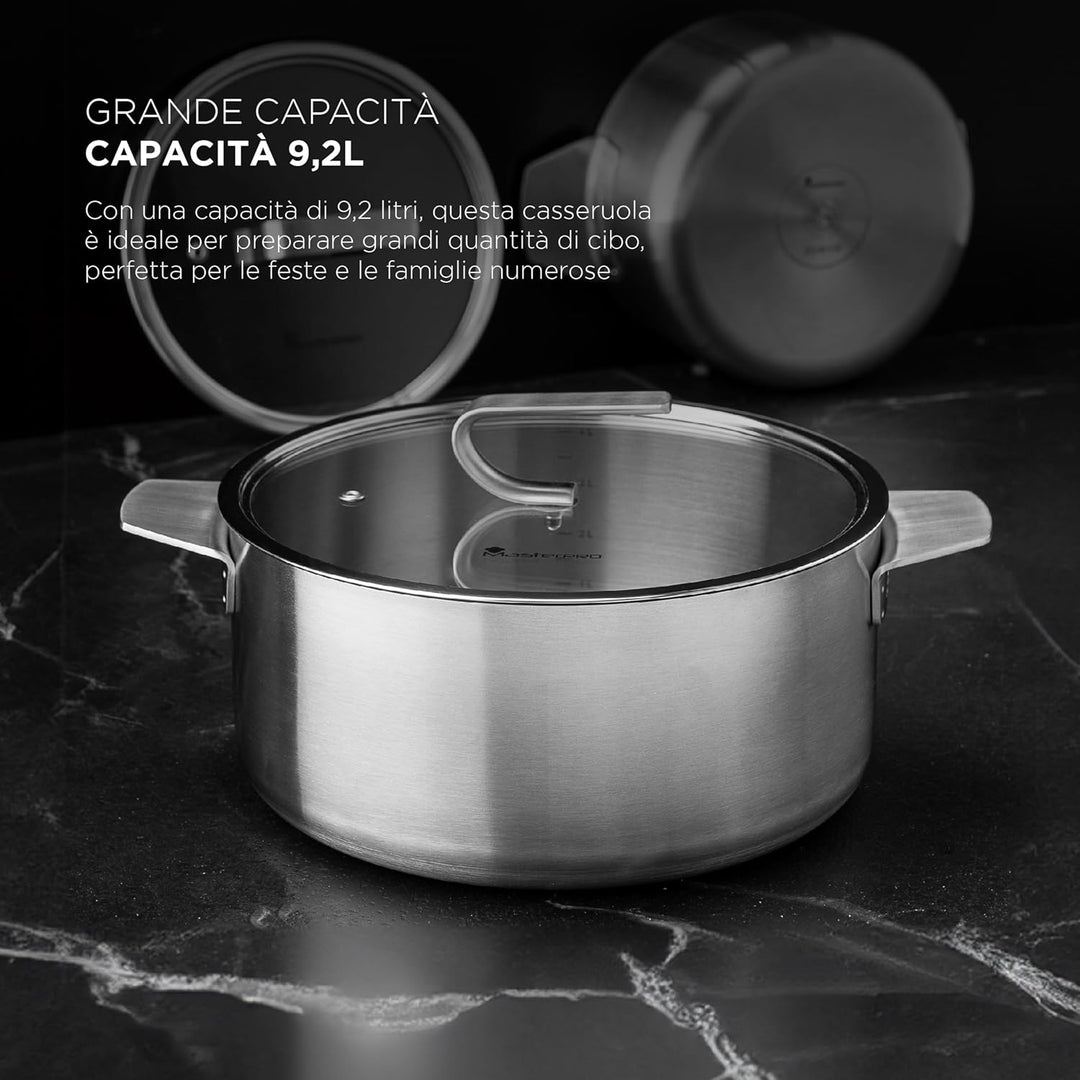 MasterPRO SIGMA - Grosser Kochtopf mit Deckel 9,2L 28x15 cm Edelstahl - Mehrschichtig - Stabiler Gri