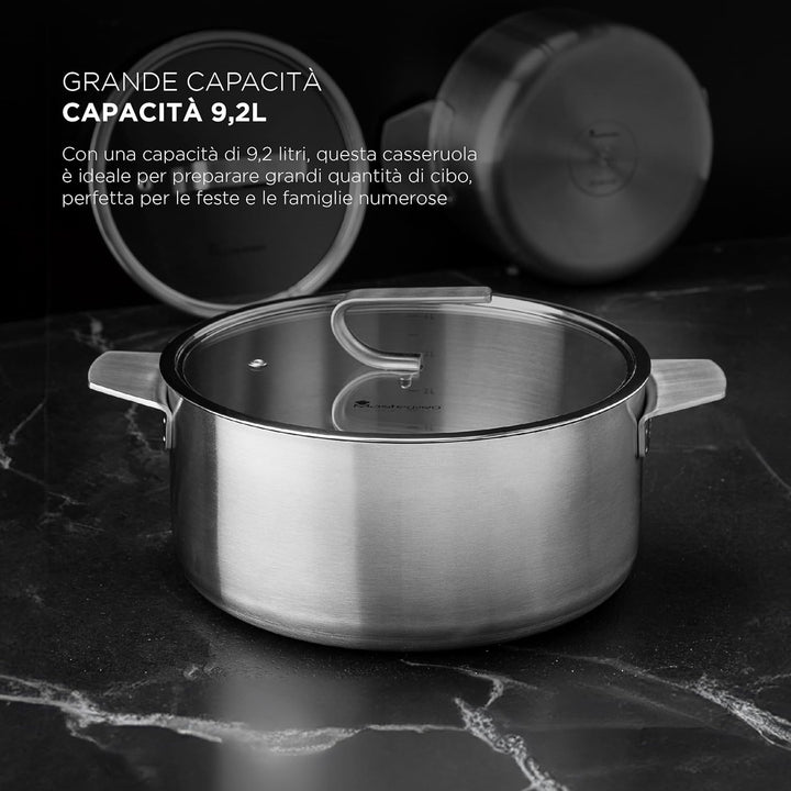 MasterPRO SIGMA - Grosser Kochtopf mit Deckel 9,2L 28x15 cm Edelstahl - Mehrschichtig - Stabiler Gri