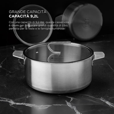 MasterPRO SIGMA - Grosser Kochtopf mit Deckel 9,2L 28x15 cm Edelstahl - Mehrschichtig - Stabiler Gri