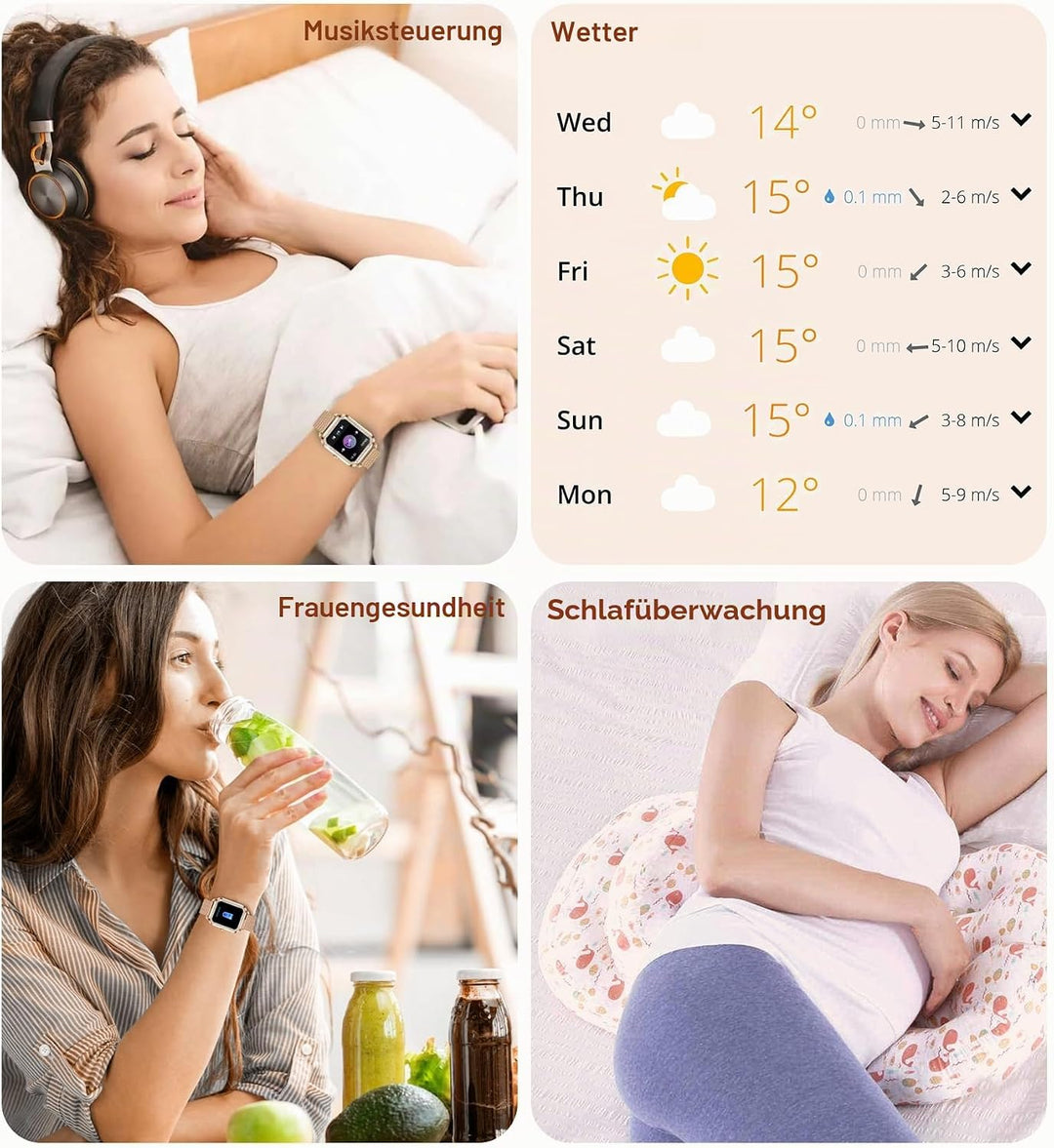 Lefitus Smartwatch Fitness Damen Smart Watch mit Bluetooth Anruf Antwort Freisprecheinrichtung 1,60
