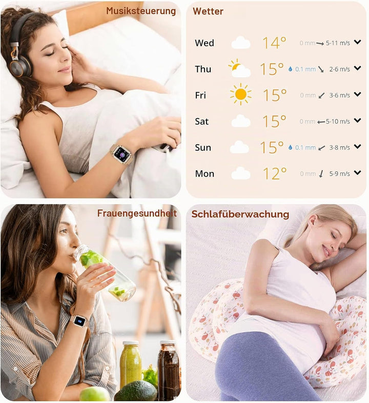 Lefitus Smartwatch Fitness Damen Smart Watch mit Bluetooth Anruf Antwort Freisprecheinrichtung 1,60