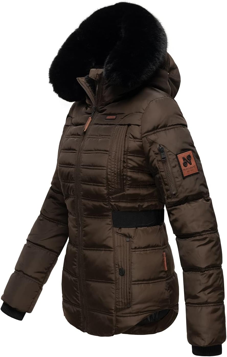 Navahoo Designer Damen Winter Jacke Steppjacke Winterjacke Stepp gesteppt B844 S Braun, S Braun