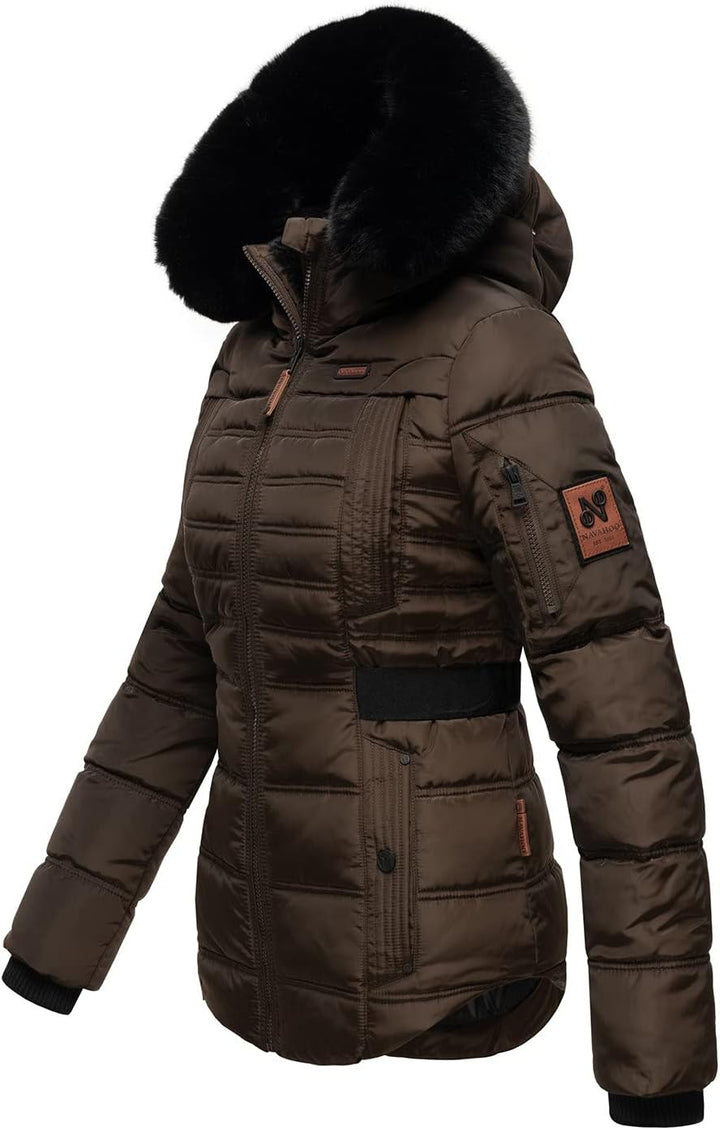 Navahoo Designer Damen Winter Jacke Steppjacke Winterjacke Stepp gesteppt B844 S Braun, S Braun