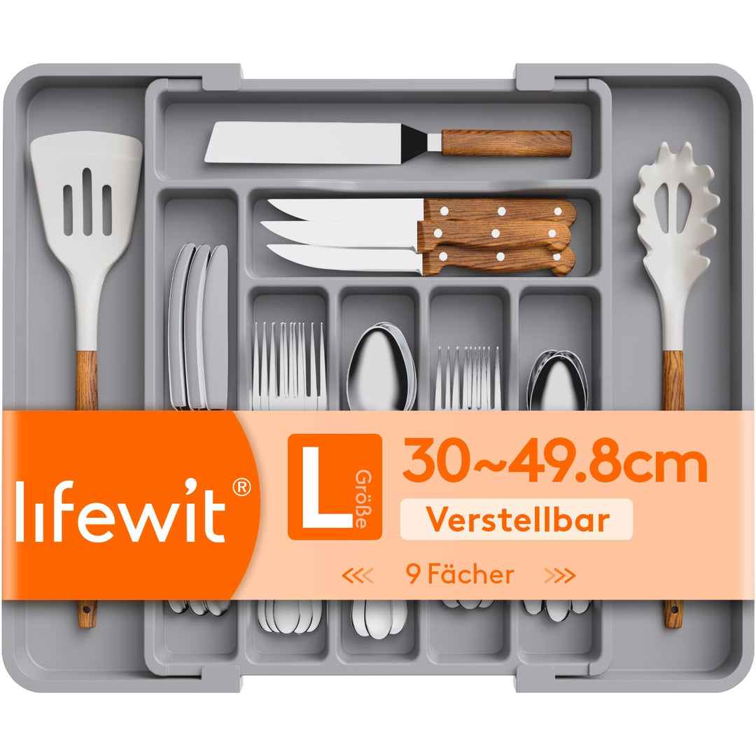 Lifewit Kleine Besteckkasten, Besteckeinsatz für Schublade, Verstellbarer Besteckkasten Erweiterbar