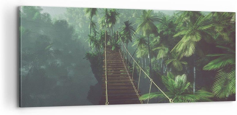 Panorama Bilder auf Leinwand 100x40cm Leinwandbild Dschungel Palme Brücke Gross Wanddeko Bild Schlaf