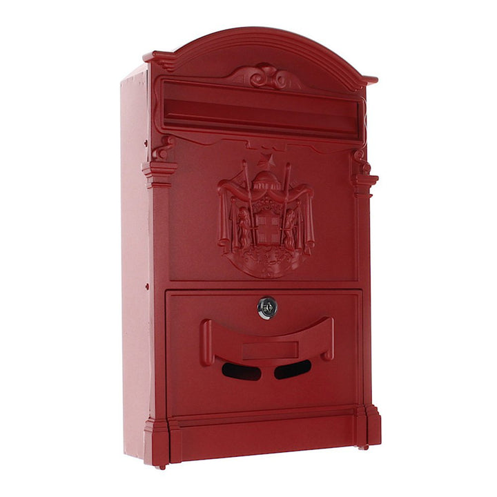 Rottner Briefkasten Ashford-rot-Zylinderschloss-Sichtfenster-Namensschild-Befestigungsmaterial