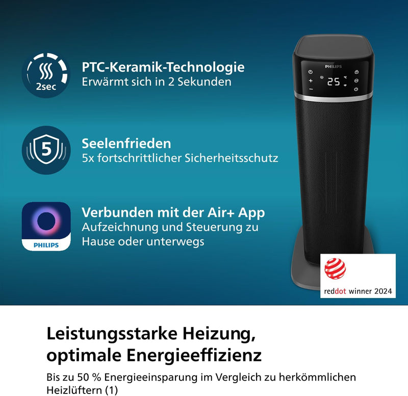 Philips Keramik-Heizlüfter 5000-Serie, Keramische Heiztechnologie, KI-gesteuert zum Energiesparen, H