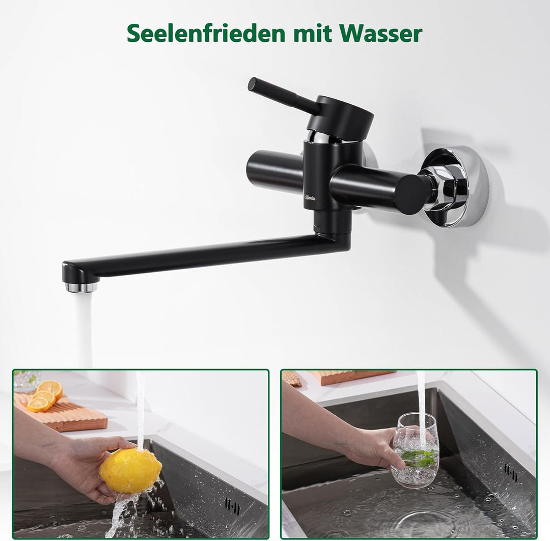 Kelleria Wandarmatur Küchenarmatur Wandmontage, Spültischarmatur Wand 360° Drehbare Einhebelmischer,