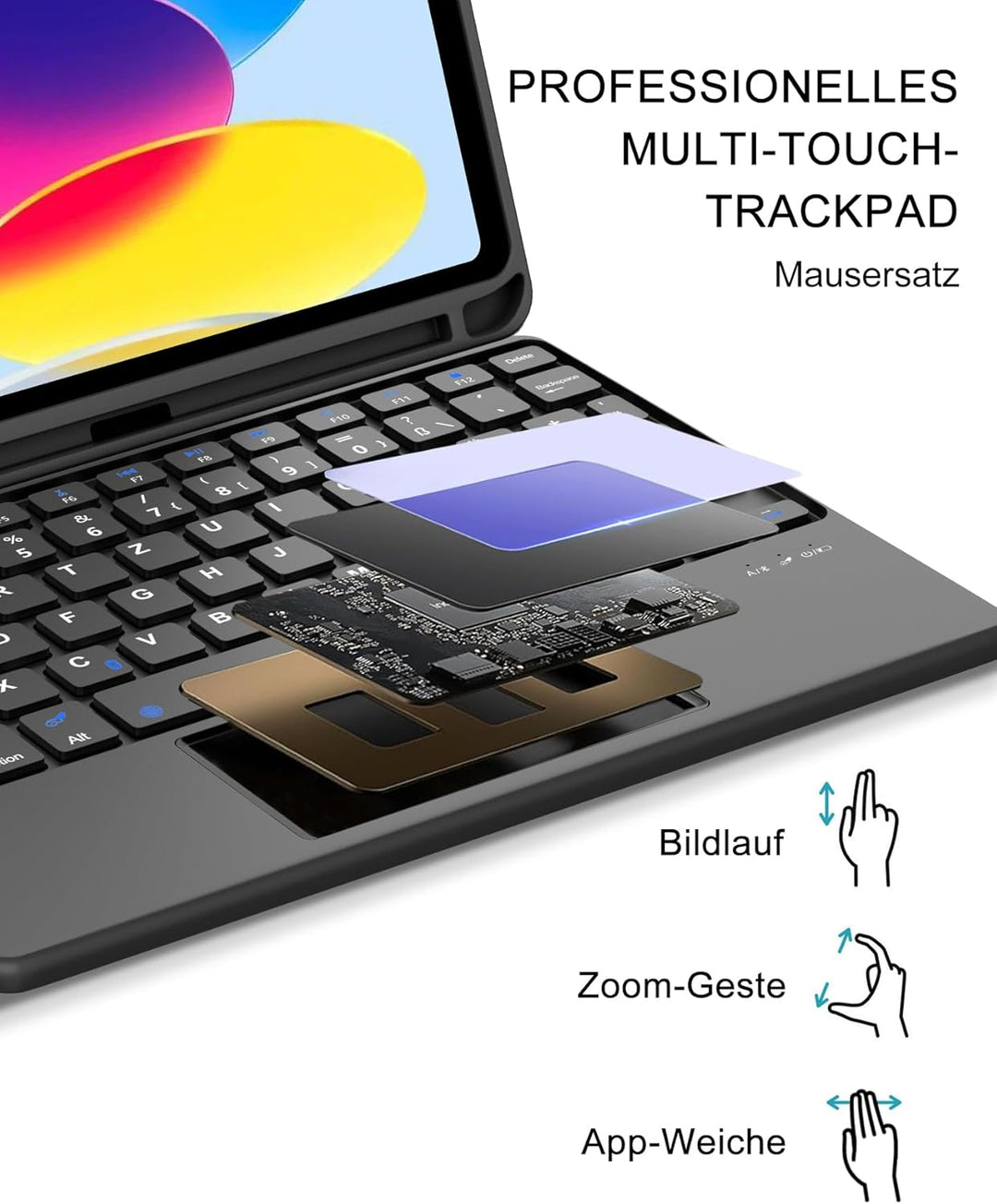 Hülle mit Tastatur und Touchpad für iPad 11./10. Generation (2025/2022) – QWERTZ Deutsch Bluetooth K
