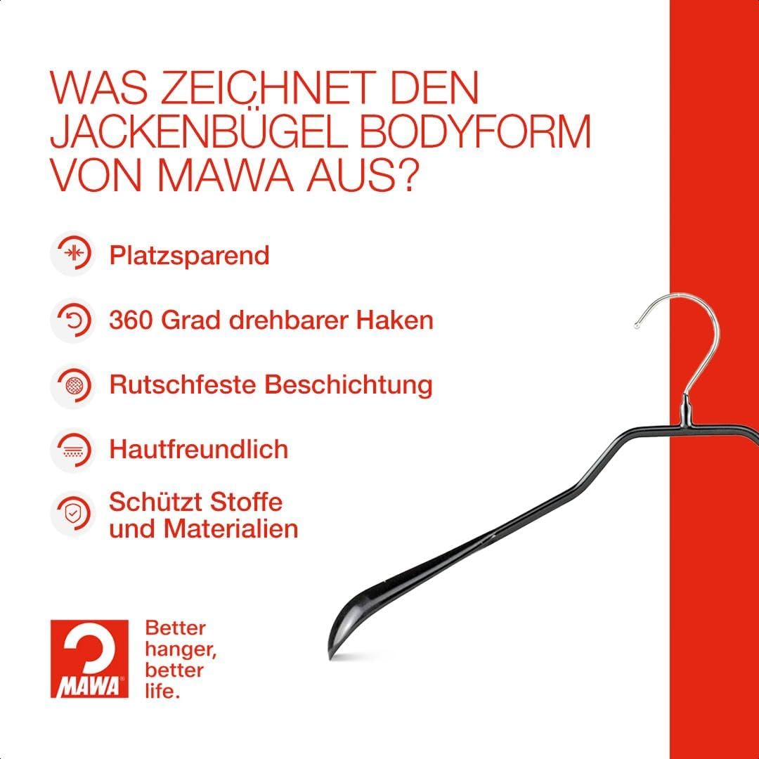 MAWA Kleiderbügel, Set mit 25 körpergeformten Metallkleiderbügeln, ideal für Mäntel, Jacken, Blazer