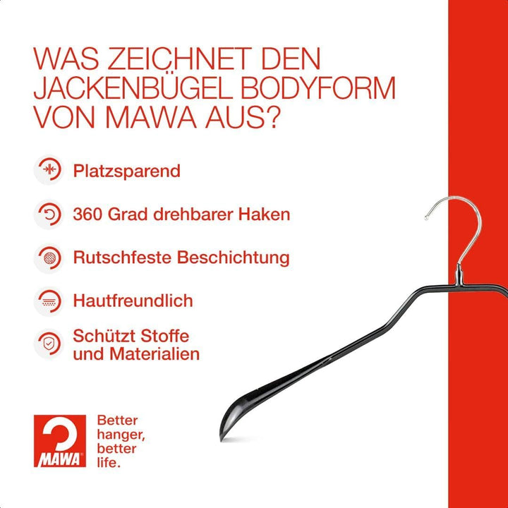MAWA Kleiderbügel, Set mit 25 körpergeformten Metallkleiderbügeln, ideal für Mäntel, Jacken, Blazer