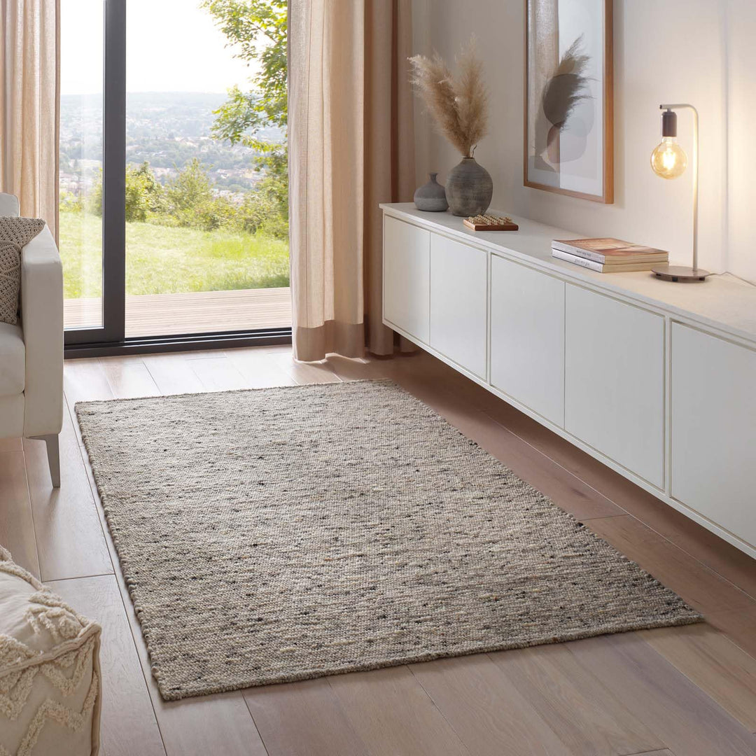 Moderner Handweb Teppich Alpina handgewebt aus Schurwolle für Wohnzimmer, Esszimmer, Schlafzimmer un