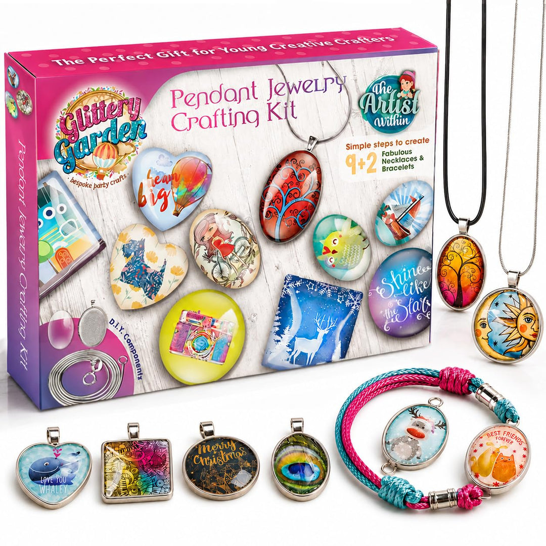 Mädchen Schmuckherstellung Kit. DIY Halskette Anhänger und Armband Bastelset mit Glasperlen &amp; Charms