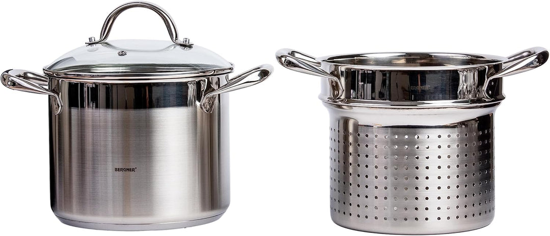 Bergner Q1513 24 cm Kochtopf 20 cm mit Deckel, Edelstahl, Stahl, Stahl