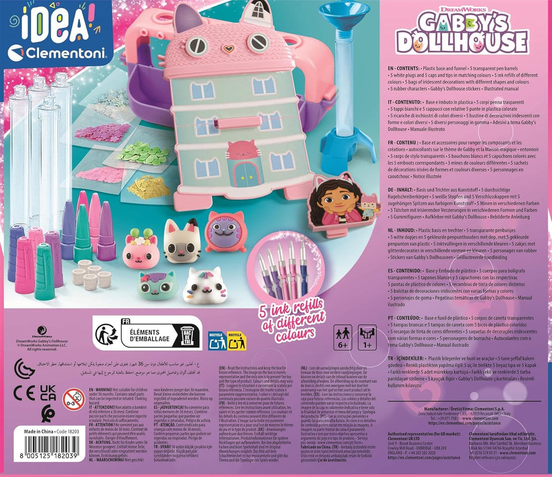 Clementoni Idea Mein Stift-Atelier Gabby’s Dollhouse - DIY Stifte-Set mit 5 Stiften & Figuren, schil