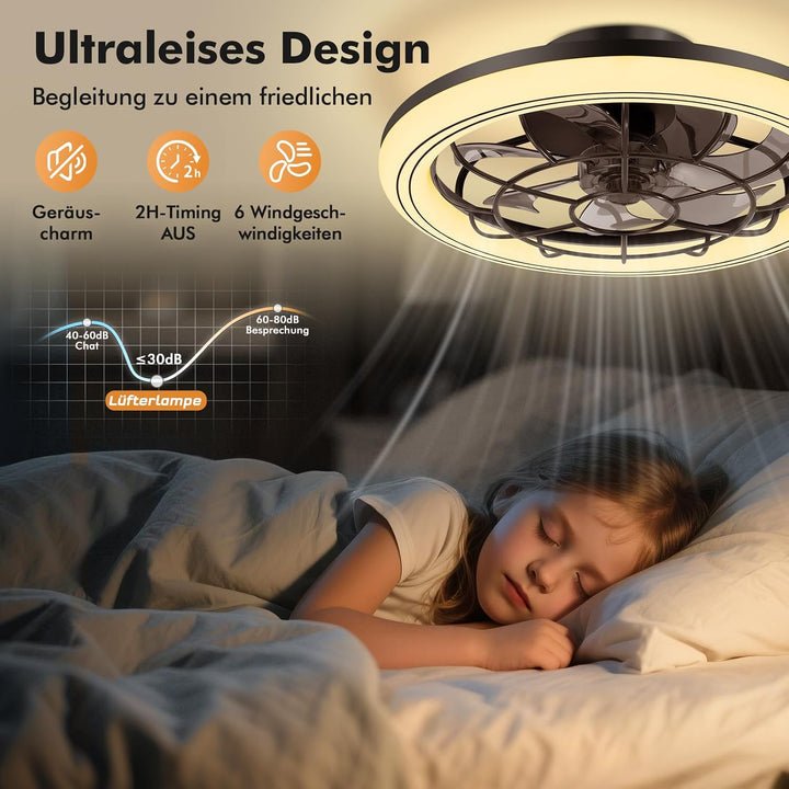49cm Deckenventilator mit Beleuchtung und Fernbedienung Leise, Dimmbar Deckenlampe mit Ventilator, M
