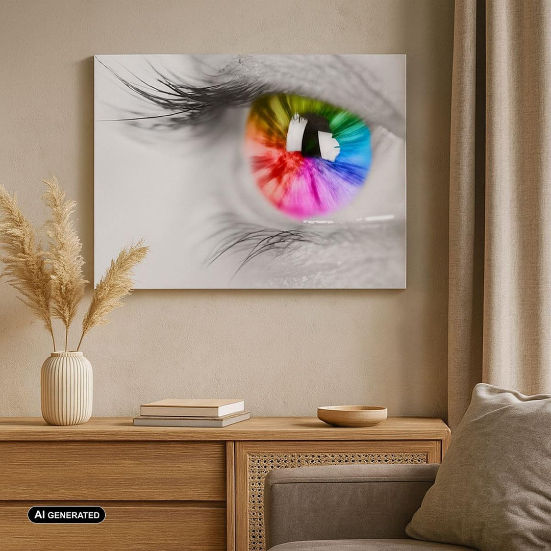 Bilder auf Leinwand 100x70cm Leinwandbild Auge Regenbogen Wimper Grafik Gross Wanddeko Bild Schlafzi