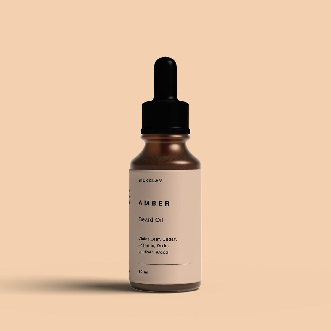 SILKCLAY Amber Bartöl und Gesichtshautöl Beard Oil aus 6 Ölen nährt und revitalisiert 30 ml Zedernho