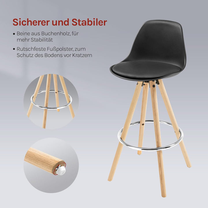 WOLTU Barhocker 2er Set Barstuhl aus Kunststoff Holzgestell mit Lehne + Fussstütze Design Stuhl Küch