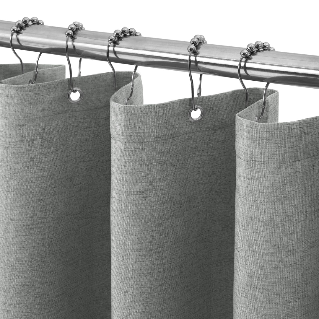VANZAVANZU Duschvorhang Leinen mit Metall Duschvorhangringe Stoff Textil Badewannenvorhang Anti Schi