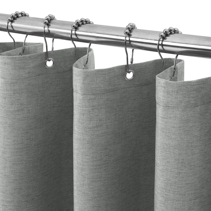 VANZAVANZU Duschvorhang Leinen mit Metall Duschvorhangringe Stoff Textil Badewannenvorhang Anti Schi
