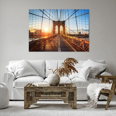 Bilder auf Leinwand 100x70cm Leinwandbild mit Rahmen New York Brücke Gross Wanddeko Bild Schlafzimme