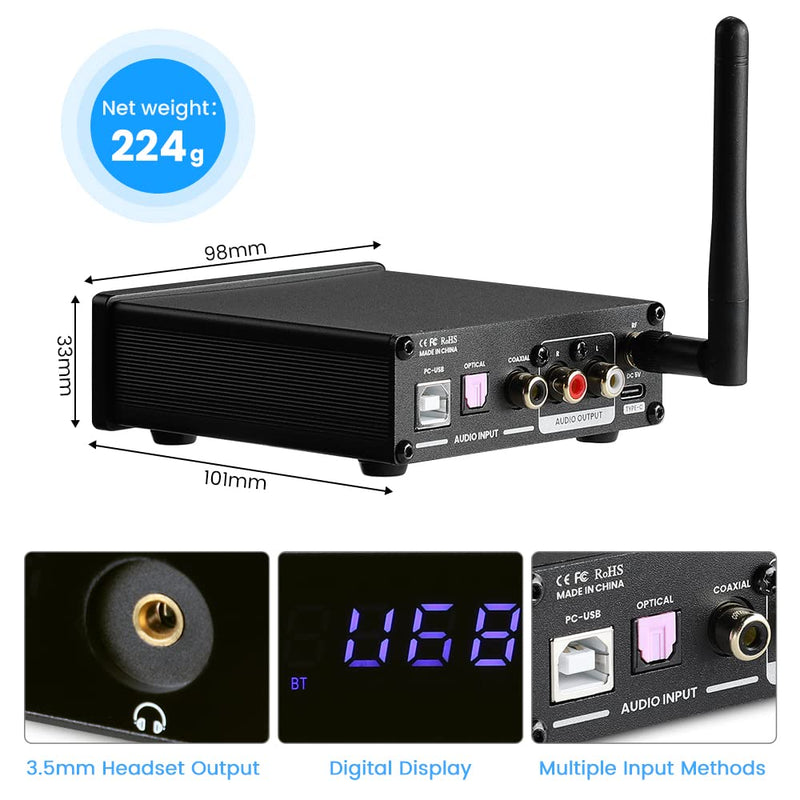 AIYIMA DAC-A1 Mini-Kopfhörerverstärker ES9018Q2M Desktop-Decoder HiFi-Stereo-DAC Bluetooth 5.0-Decod