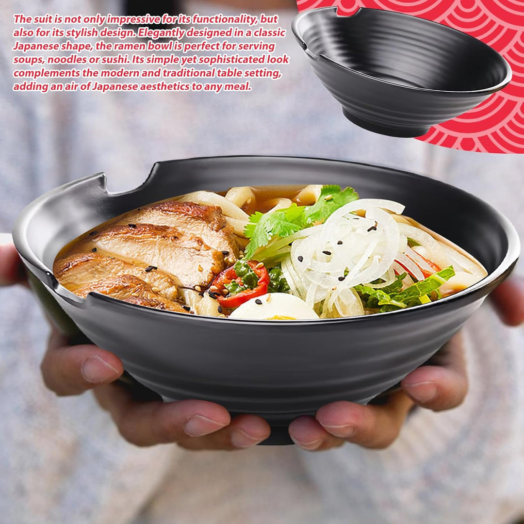 2er Ramen Bowl Set mit Stäbchen und Löffel - 1000ml Japanisches Geschirr für Suppe, Pho und Sushi -