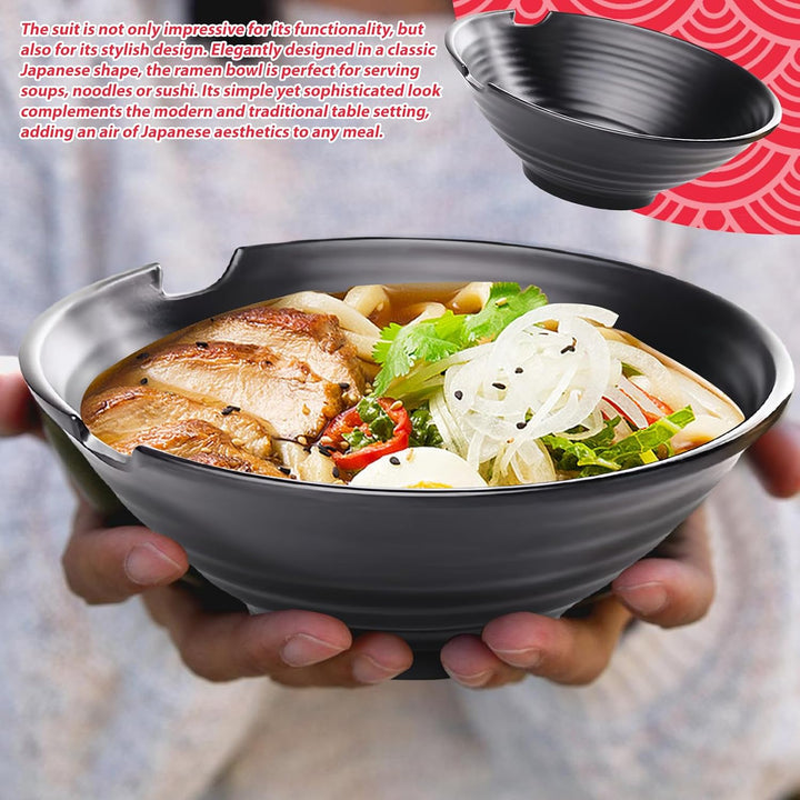 2er Ramen Bowl Set mit Stäbchen und Löffel - 1000ml Japanisches Geschirr für Suppe, Pho und Sushi -