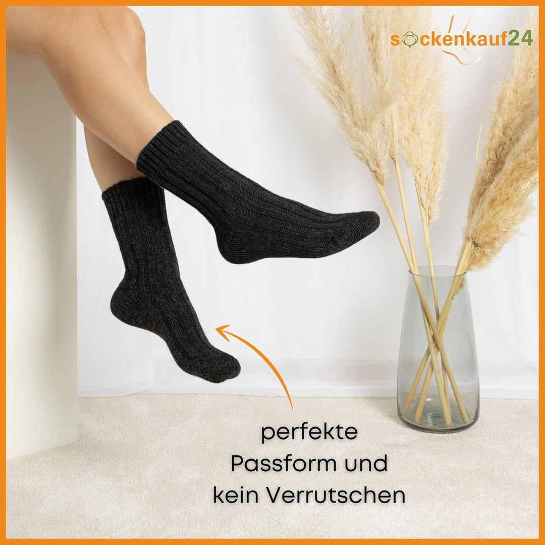 4 Paar Alpaka Socken Herren Damen Wollsocken warme Wintersocken, Schwarz