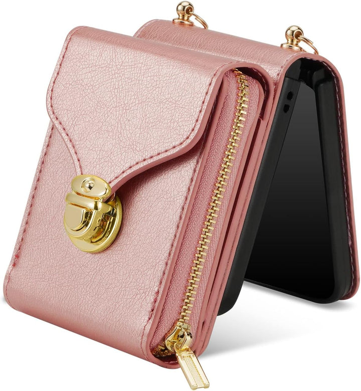 UDBKKDX Brieftasche Handyhülle für Samsung Galaxy Z Flip 5, Schnalle Frauen Mattes Leder hülle mit B