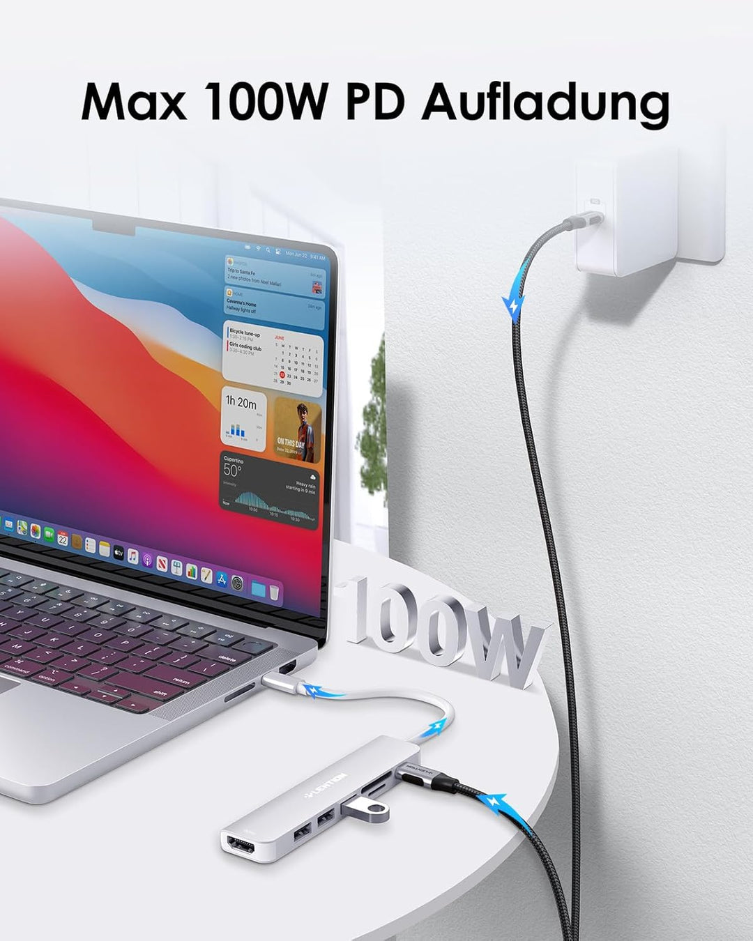 LENTION USB C Hub mit 100W PD Aufladung, 4K@60Hz HDMI, SD/TF Kartenleser, USB 3.0, Adapter USB-C auf