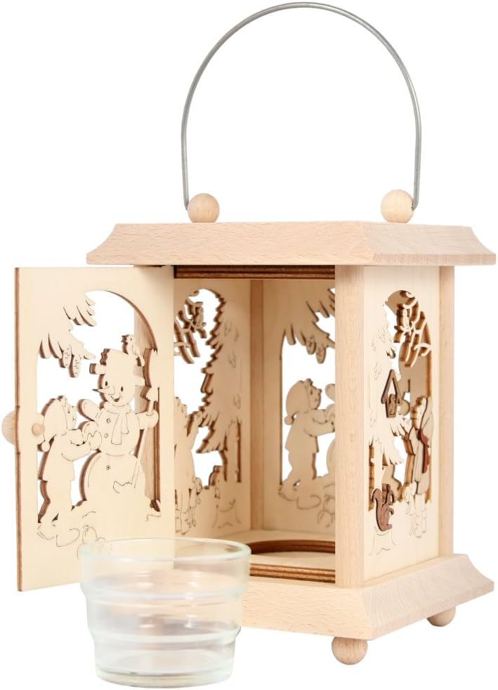Drechslerei Kuhnert Tischlaterne/Teelichthalter - Motiv: Winterkinder aus Edelholz - Masse: 11,5 x 1