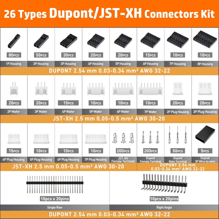 PEBA Crimpzange Dupont Stecker Set, Crimpzange für Miniaturstecker, 26 Stile 2,54mm Dupont und JST-X