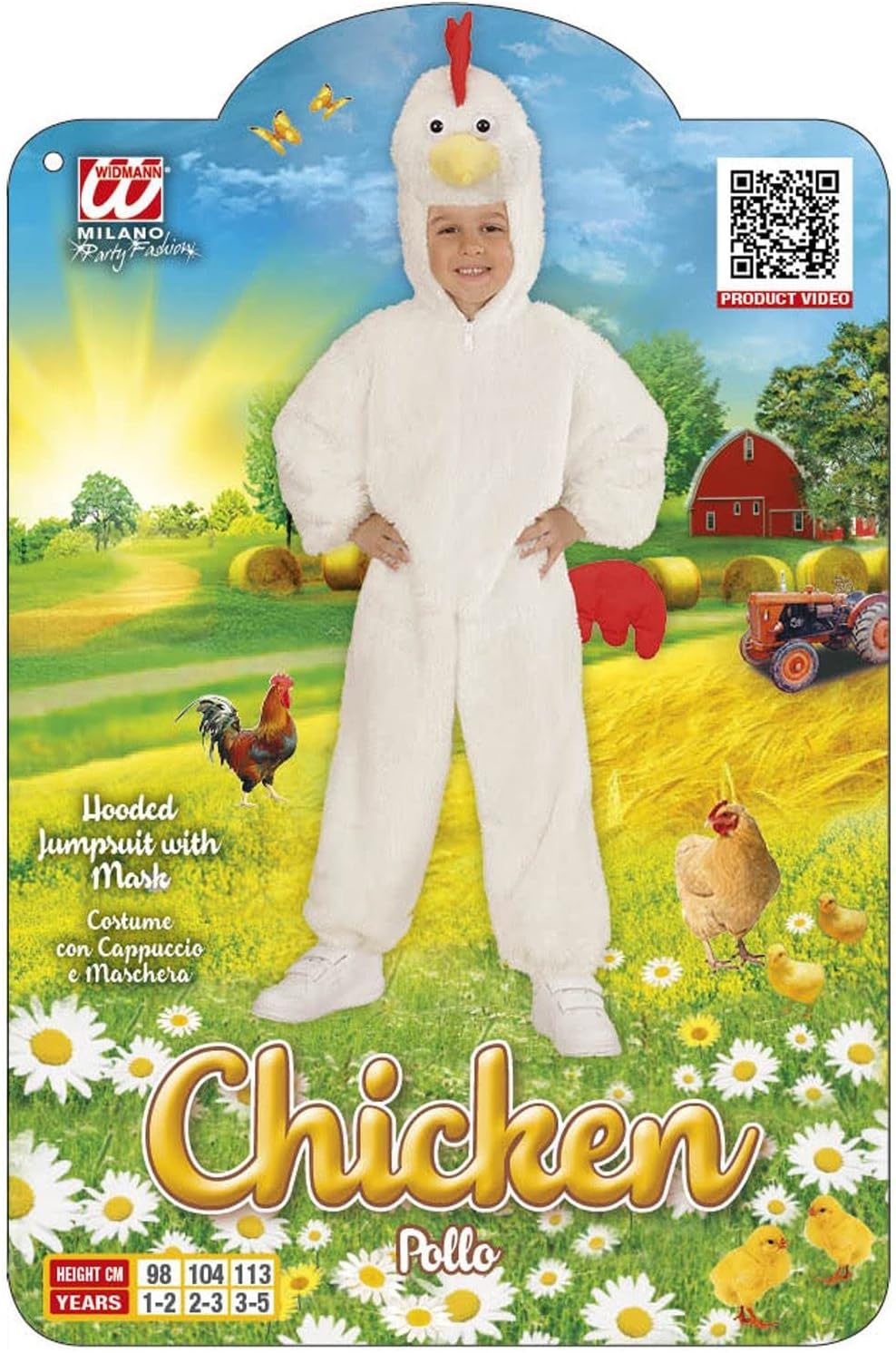W WIDMANN MILANO Party Fashion - Kinderkostüm Huhn, Plüsch Overall mit Kapuze, Bauernhoftiere, Tierk