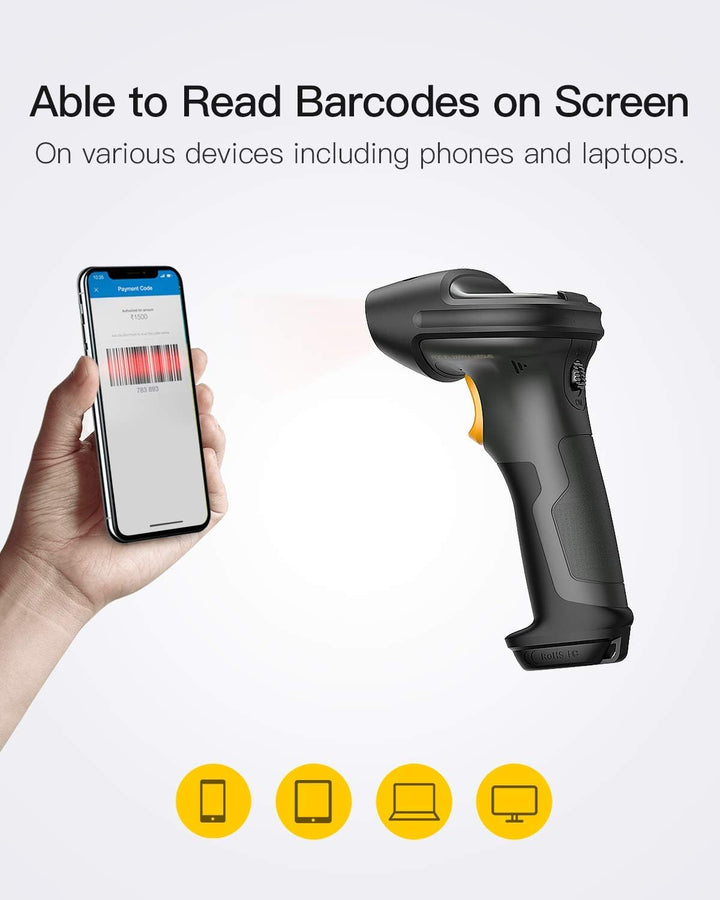 Inateck Barcode Scanner Bluetooth, 1D Wirless Barcode Scanner, 100M Übertragungsreichweite 2,4GHz, 2
