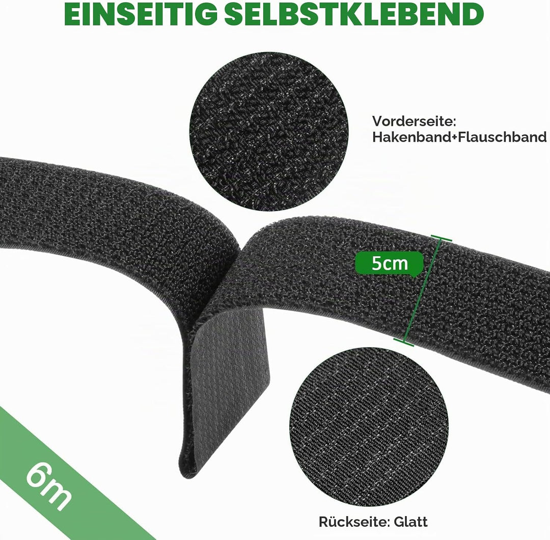 6m klettband kabelbinder mit 30 Schnalle, Frei Zuschneidbar Klettverschluss Band - 5cm Breit, wieder