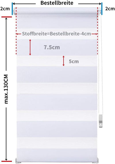 OBdeco Doppelrollo Duo Rollo Klemmfix ohne Bohren B100cm x H130cm(Stoffbreite 96 cm) Weiss für Fenst
