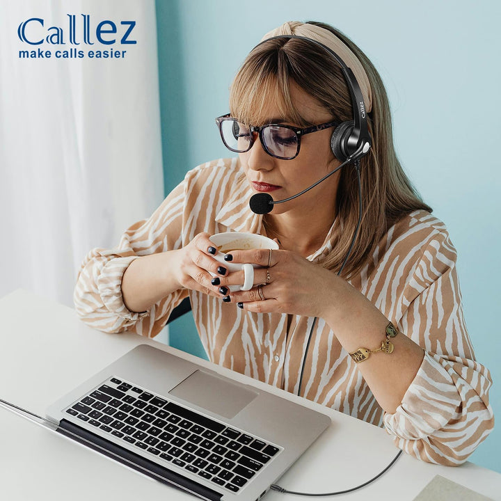 Callez Headset Handy Binaural mit Noise Cancelling Mikrofon, Smartphone Kopfhörer 3,5mm Klinke Für i