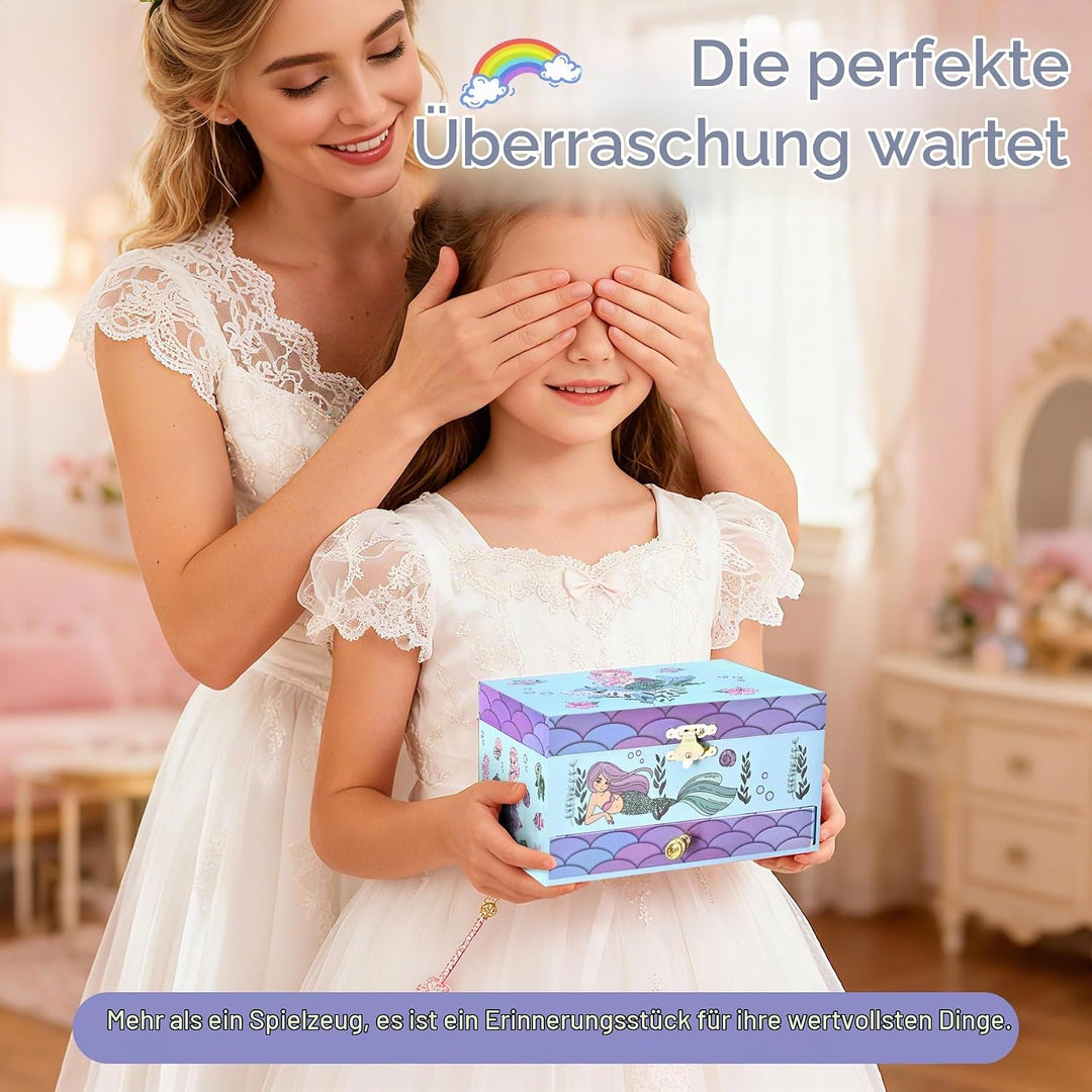 Meerjungfrau Schmuckkästchen Kinder mit Spieluhr für Mädchen,Schmuckschatulle mit drehendem und Spie