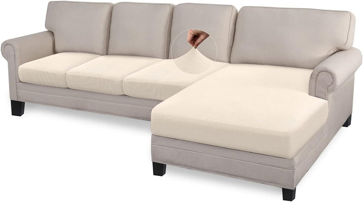 Granbest High Stretch Sektionssofa Kissenbezug(Beige, 3 Sitzer+Chaise) 3 Sitzer+Chaise Beige, 3 Sitz